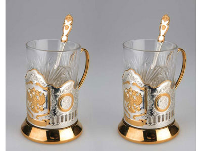 Набор: 2 стакана с подстаканниками «Герб России»