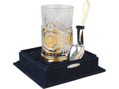 *Набор: стакан с подстаканником и ложкой «Герб СССР»